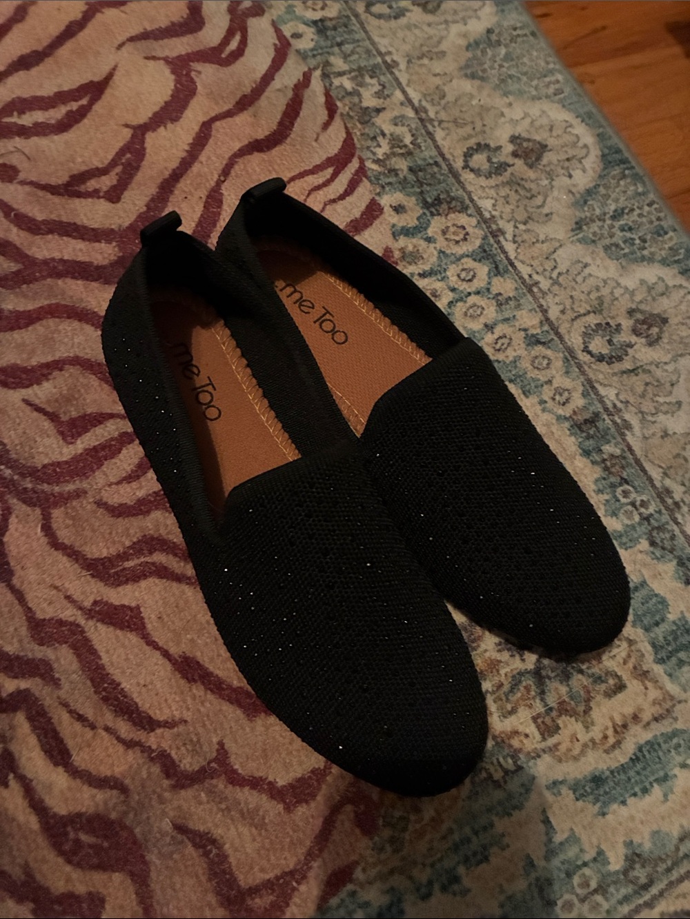 me too Black Slip-On Knit Flats with Sparkle